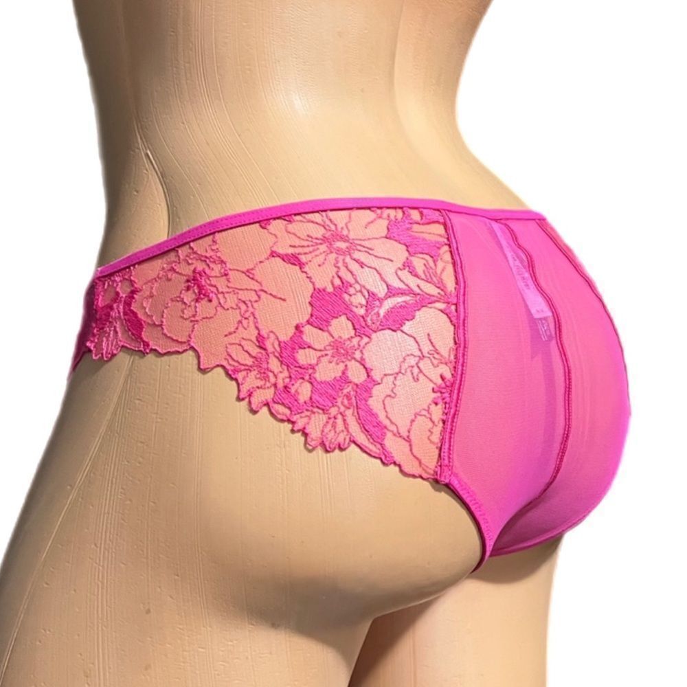 Victorias Secret LUXE Very Sexy Sheer Mesh Lace Satin Low rise Cheeky Panty Pink